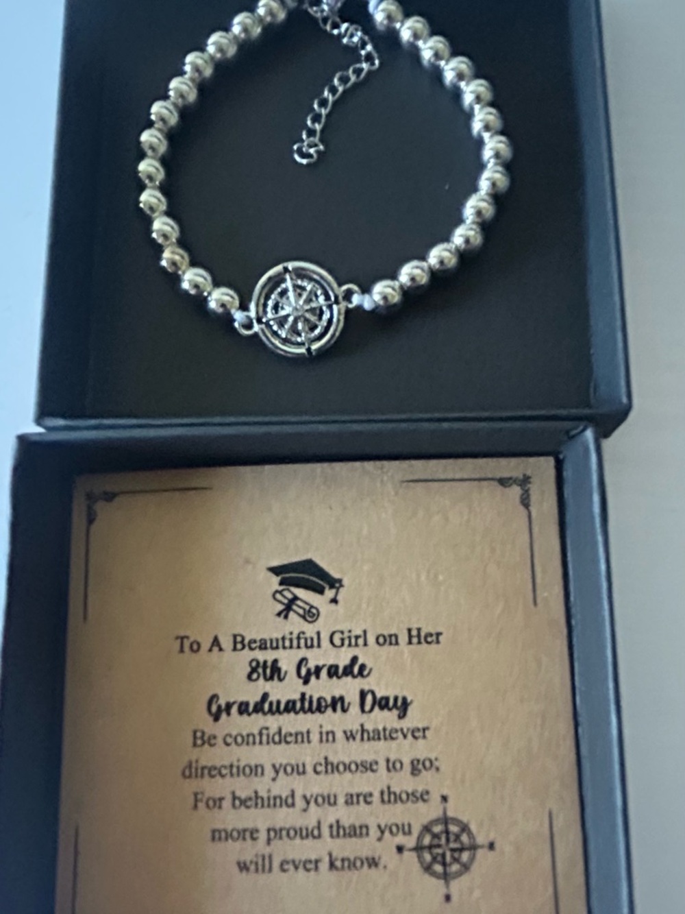 Silver Compass Bead Bracelet - Women Jewelry